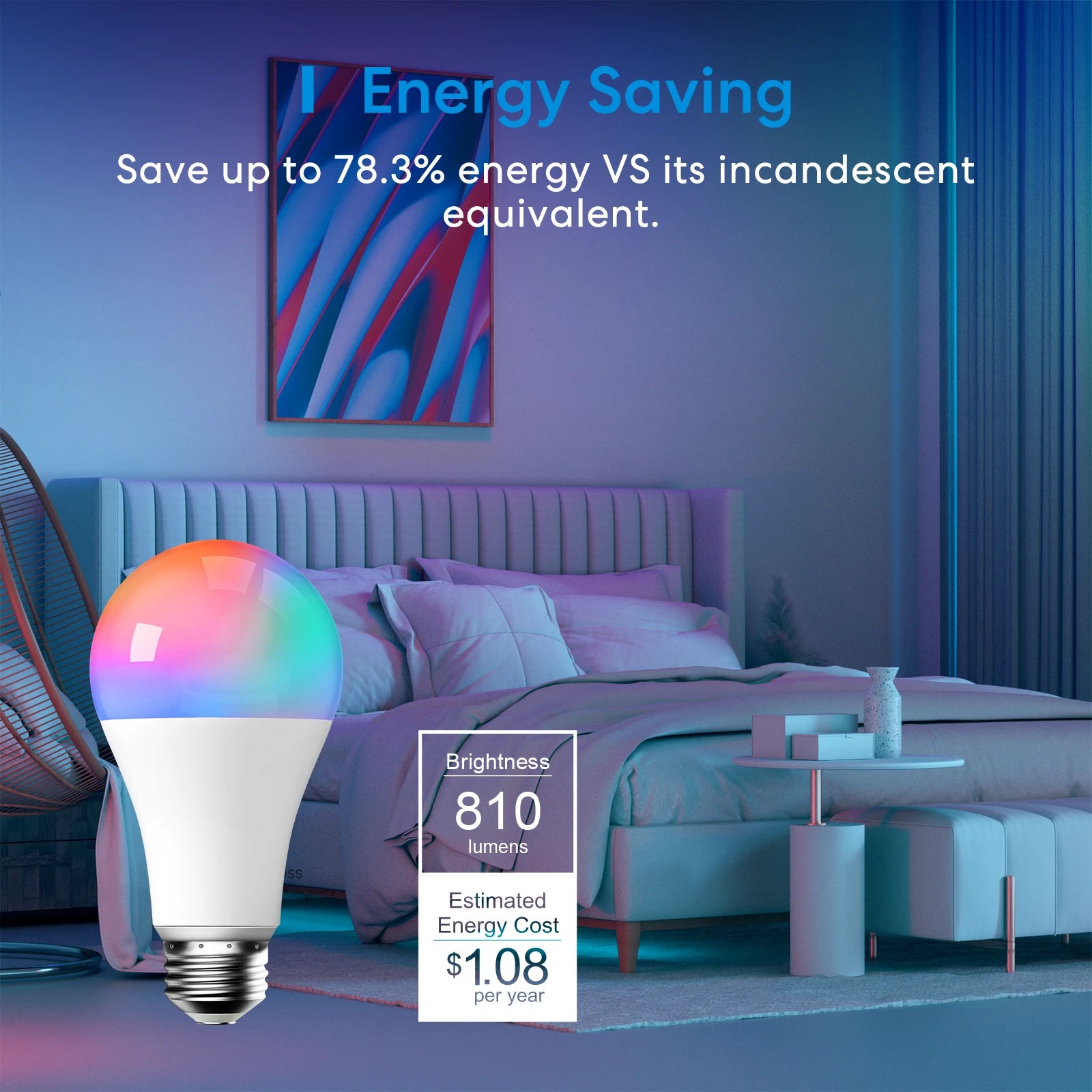 Ampoule Connectée WiFi Meross RGBWW - E27 - 16M couleurs - 810lm - HomeKit & Alexa - Sans Hub