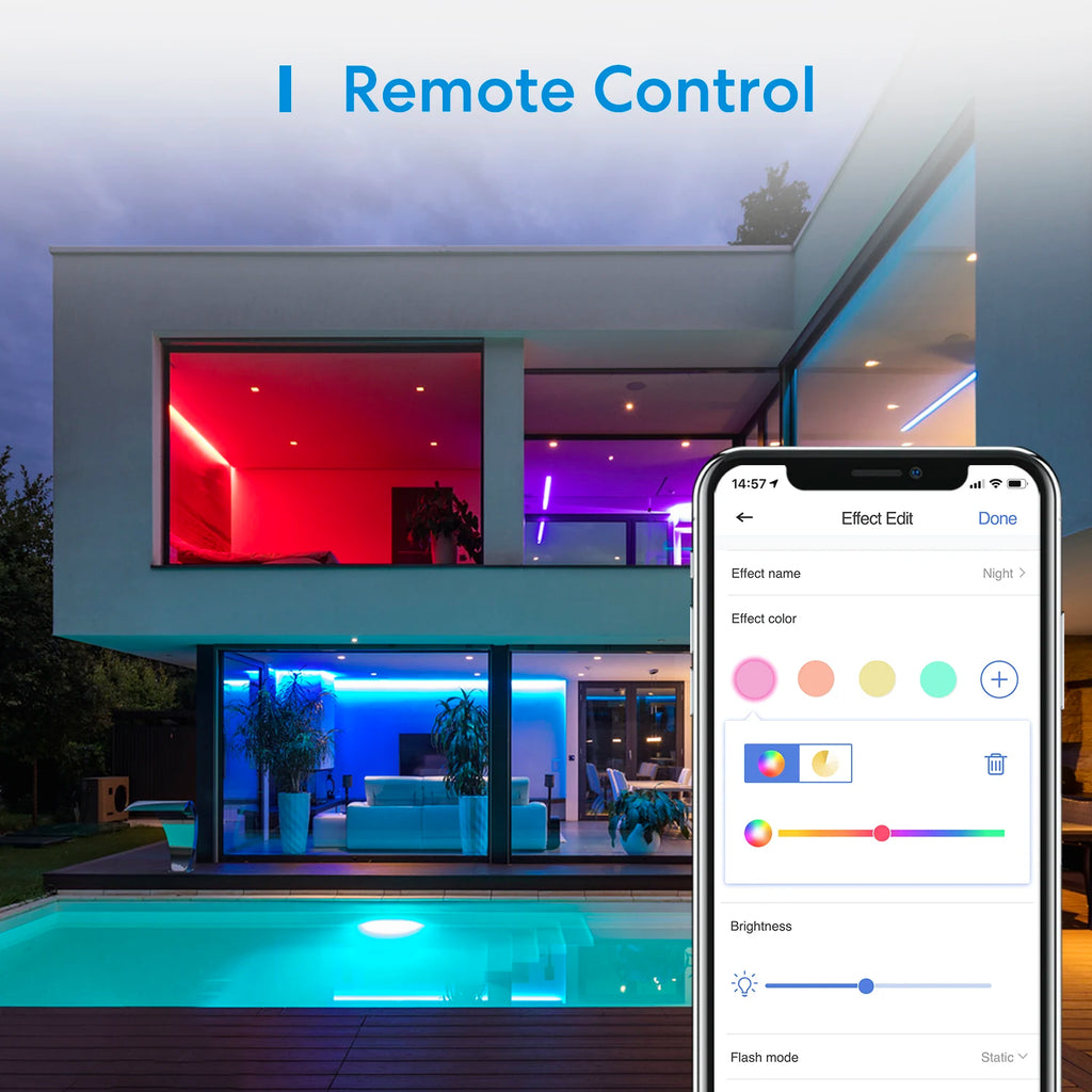 Ruban LED Connecté WiFi Meross RGBWW 5m - 16M Couleurs - HomeKit & Alexa - Sans Hub