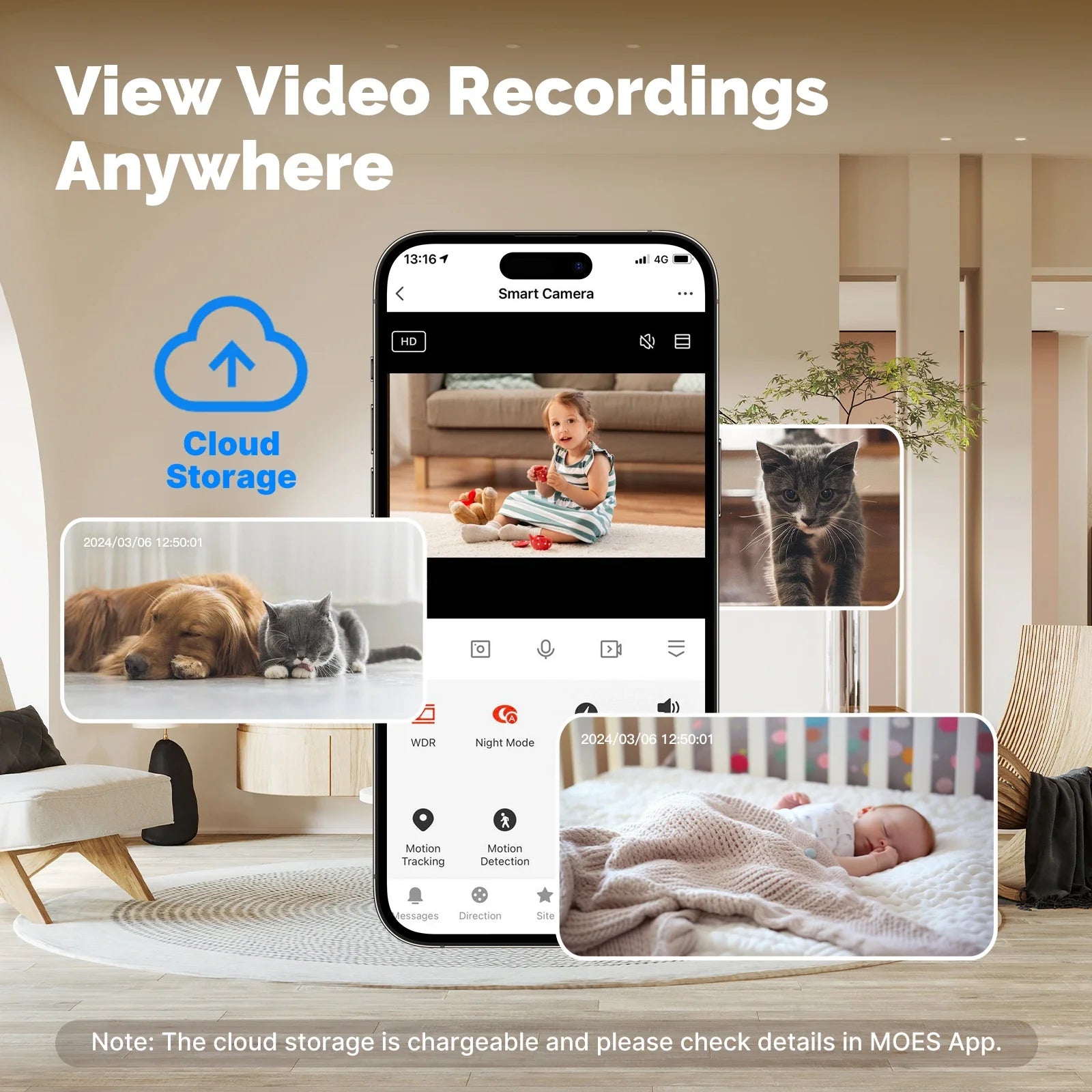 Caméra Intérieure WiFi MOES P52 - 1080P PTZ 360° - Suivi Automatique - Vision Nocturne
