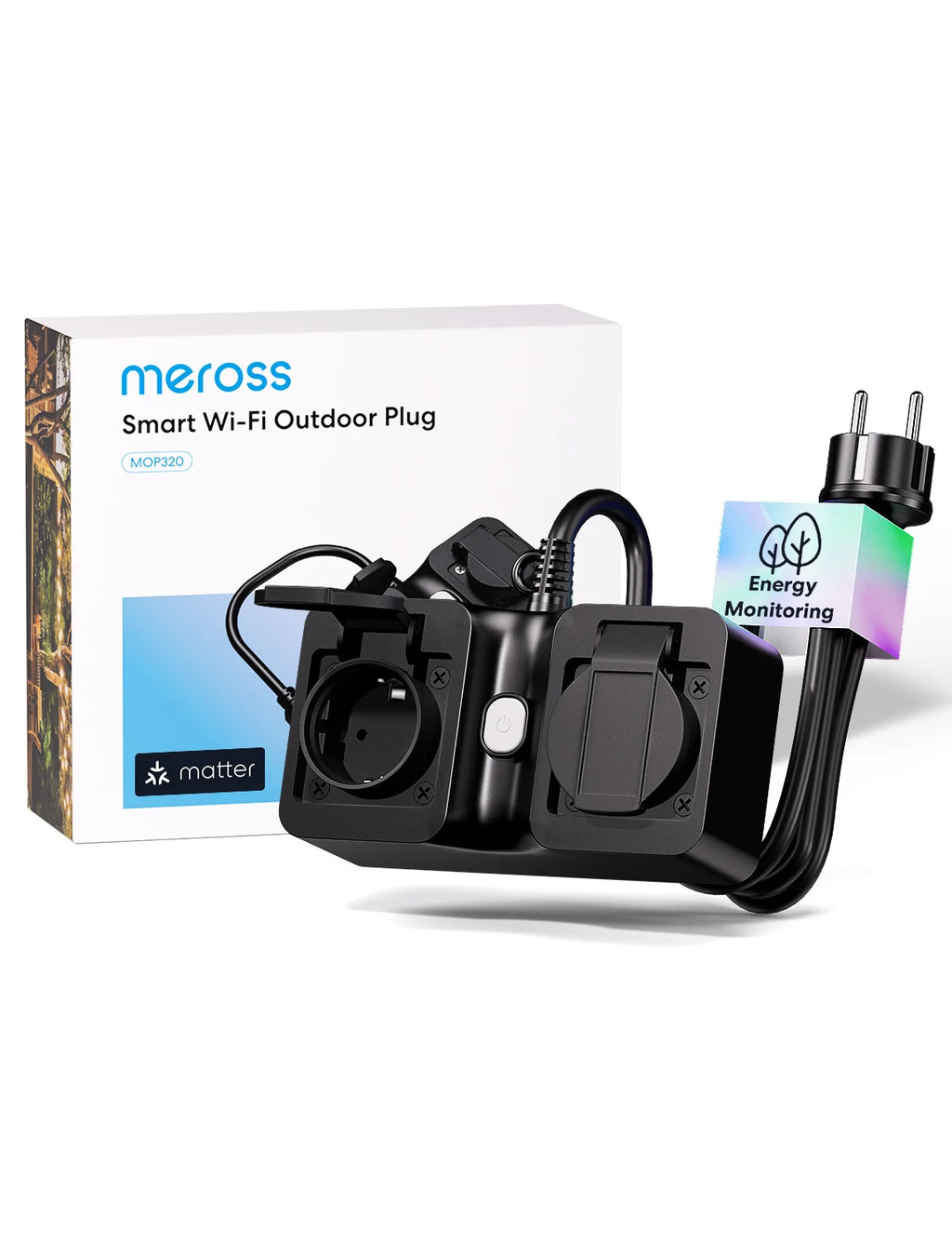 Prise Extérieure WiFi Matter Meross IP44 - 2 Prises 16A - Suivi Énergie - HomeKit & Alexa