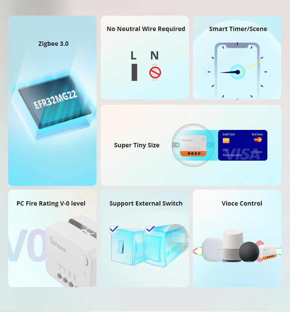 Micro-Module Zigbee SONOFF ZBMINIL2 - Sans Neutre - Ultra Compact - Va-et-vient - Alexa & HA