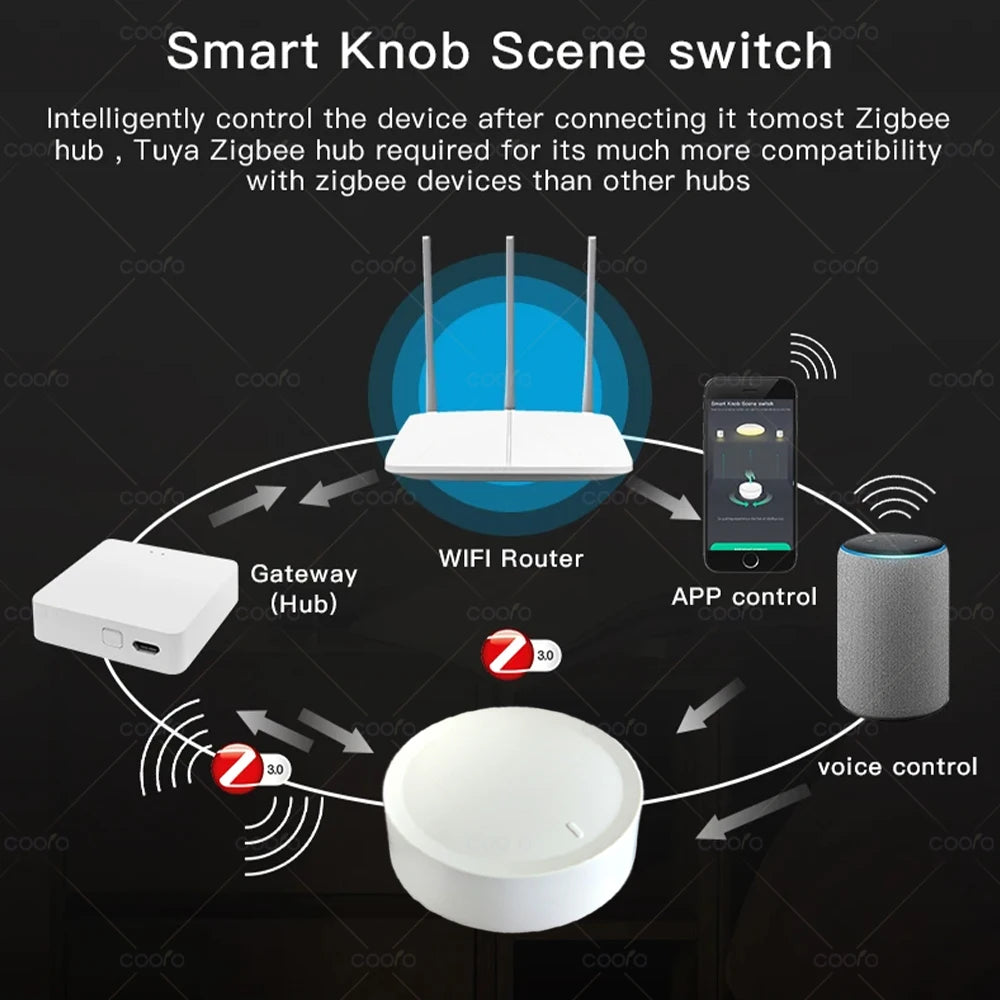 Bouton Rotatif Zigbee Smart Knob - Variateur & Scènes Sans Fil - Tuya & Zigbee2MQTT - IP55