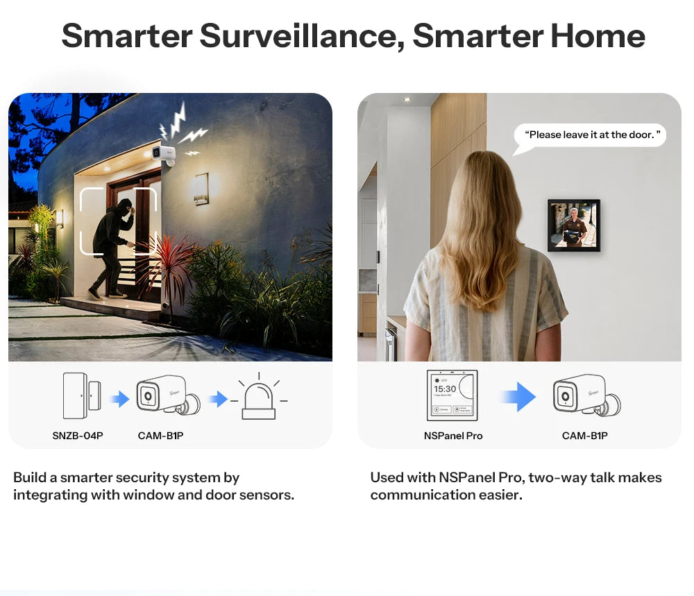 Caméra Extérieure WiFi SONOFF CAM-B1P - 2K QHD - Détection IA - Rotation 180° - IP65