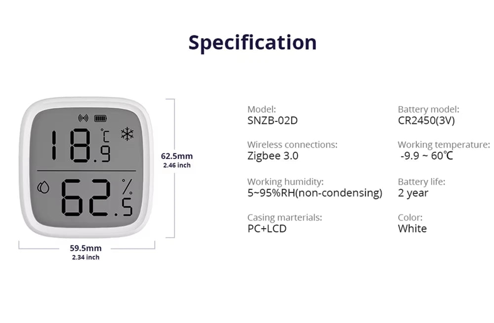 Capteur Température & Humidité Zigbee SONOFF SNZB-02D - Écran LCD 2,5" - Précision Suisse ±0,2°C