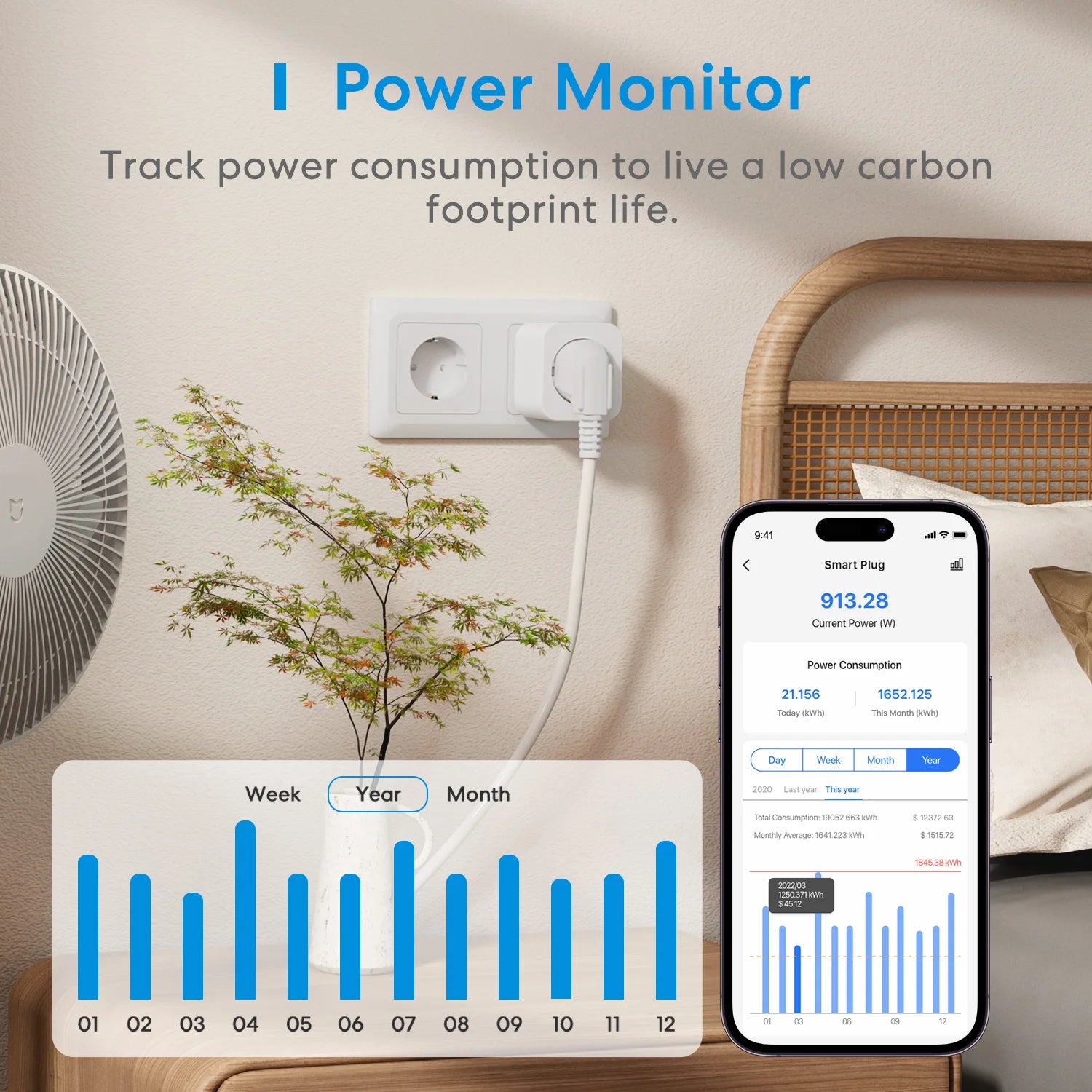 Prise Connectée WiFi Meross MSS210P - 16A - Suivi Énergie - HomeKit & Alexa - Sans Hub