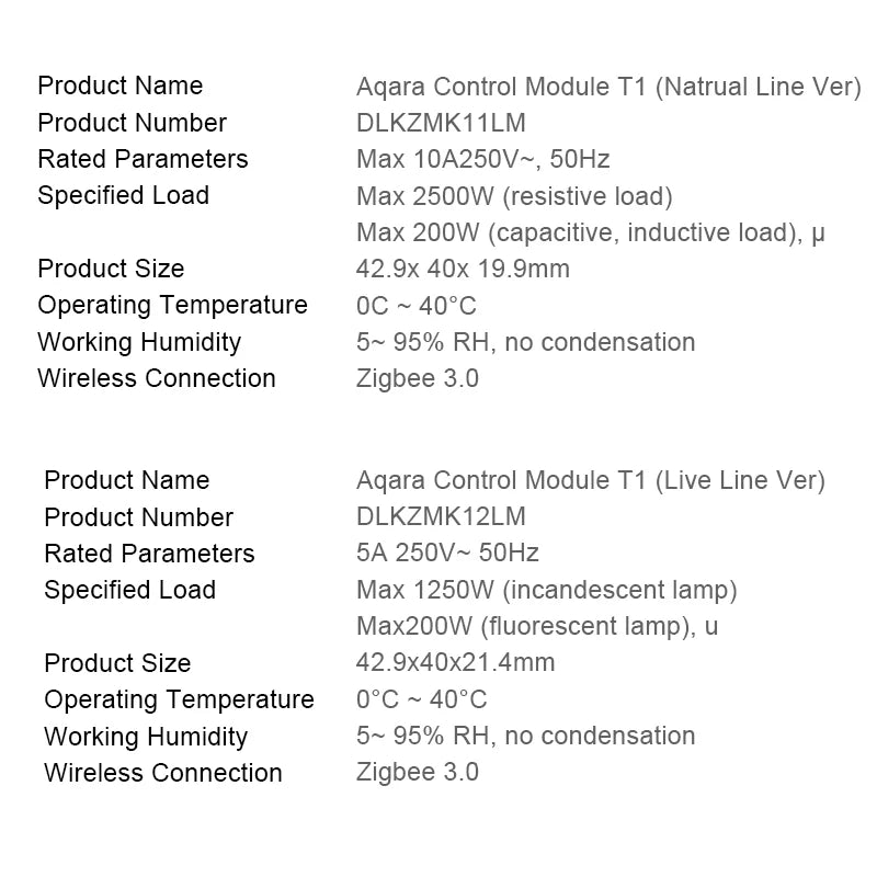 Micromodule Relais Aqara T1 Zigbee 3.0 - 1 Canal - Avec ou Sans Neutre - Apple HomeKit