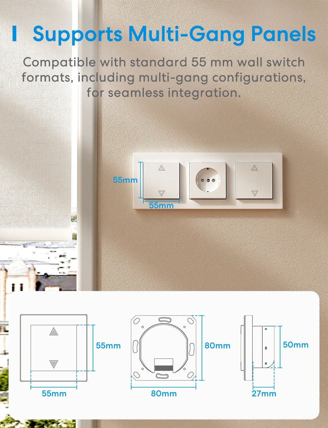 Interrupteur Volet Roulant Matter Meross MRS105 - WiFi - Calibration Auto - HomeKit & Alexa - Neutre