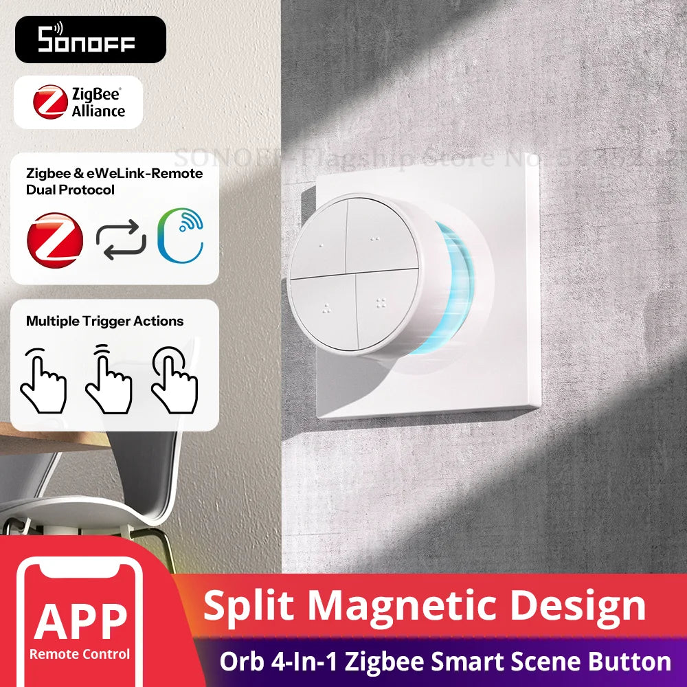 Bouton Scene Zigbee SONOFF Orb SNZB-01M - 4 Boutons - 16 Actions - Double Protocole - 4 ans