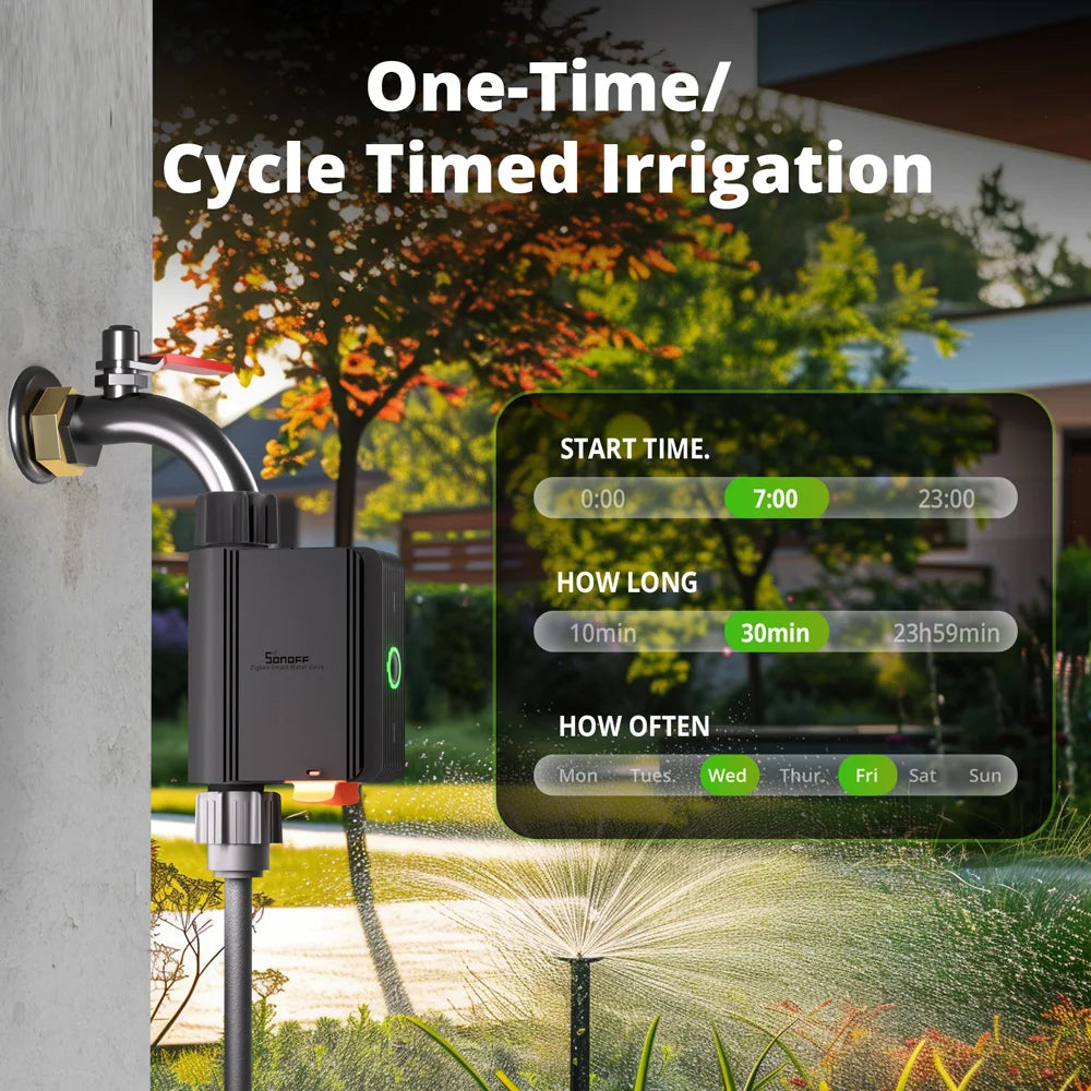 Vanne d'Arrosage Connectée Zigbee SONOFF SWV - Suivi Consommation Eau - IP55 - Programmation