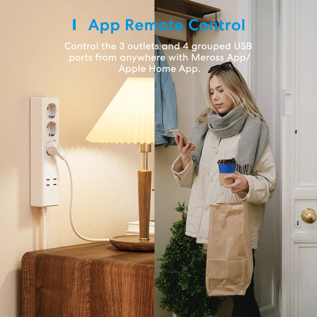 Multiprise Connectee WiFi Meross MSS425E - 3 Prises - 4 USB - HomeKit & Alexa - Sans Hub
