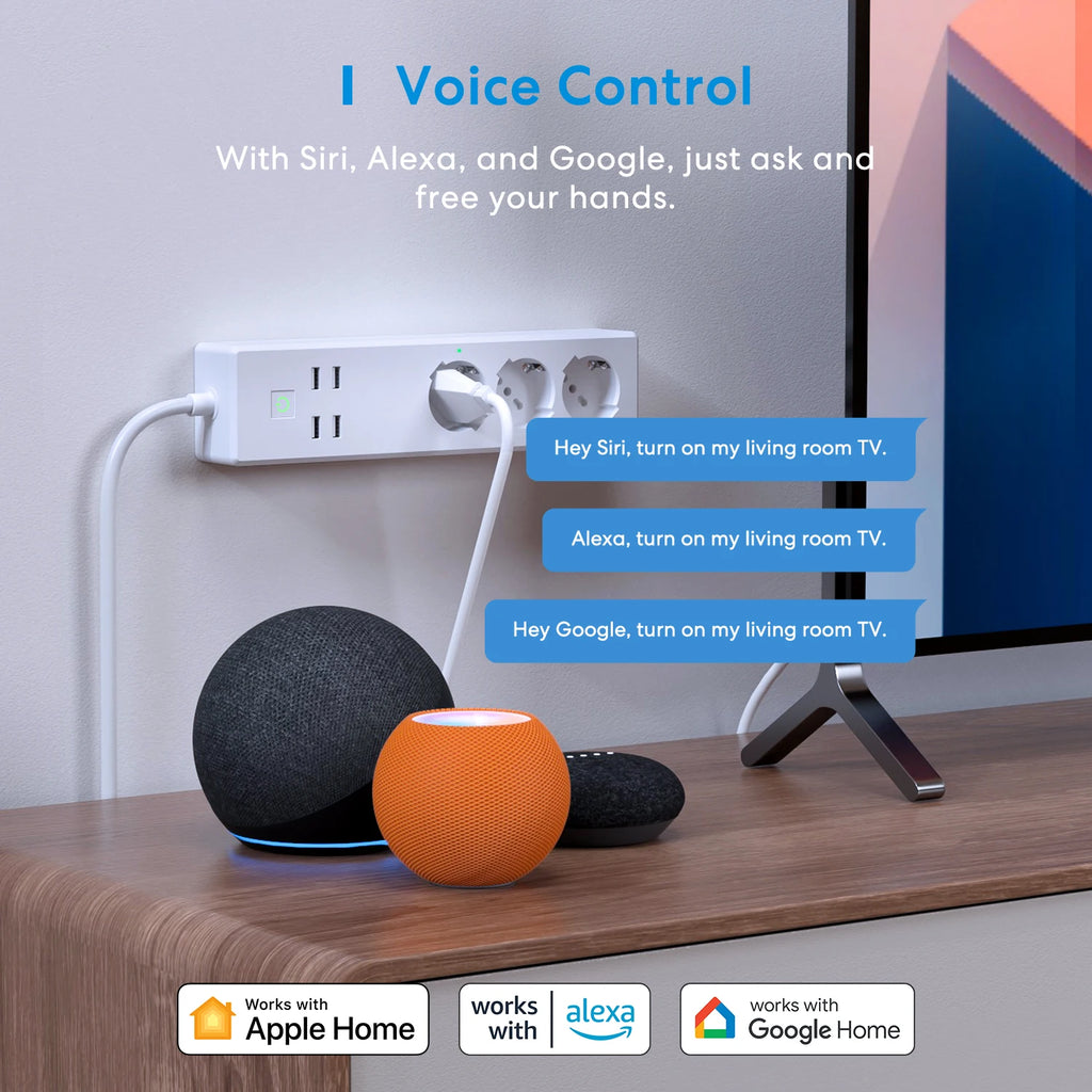 Multiprise Connectee WiFi Meross MSS425E - 3 Prises - 4 USB - HomeKit & Alexa - Sans Hub