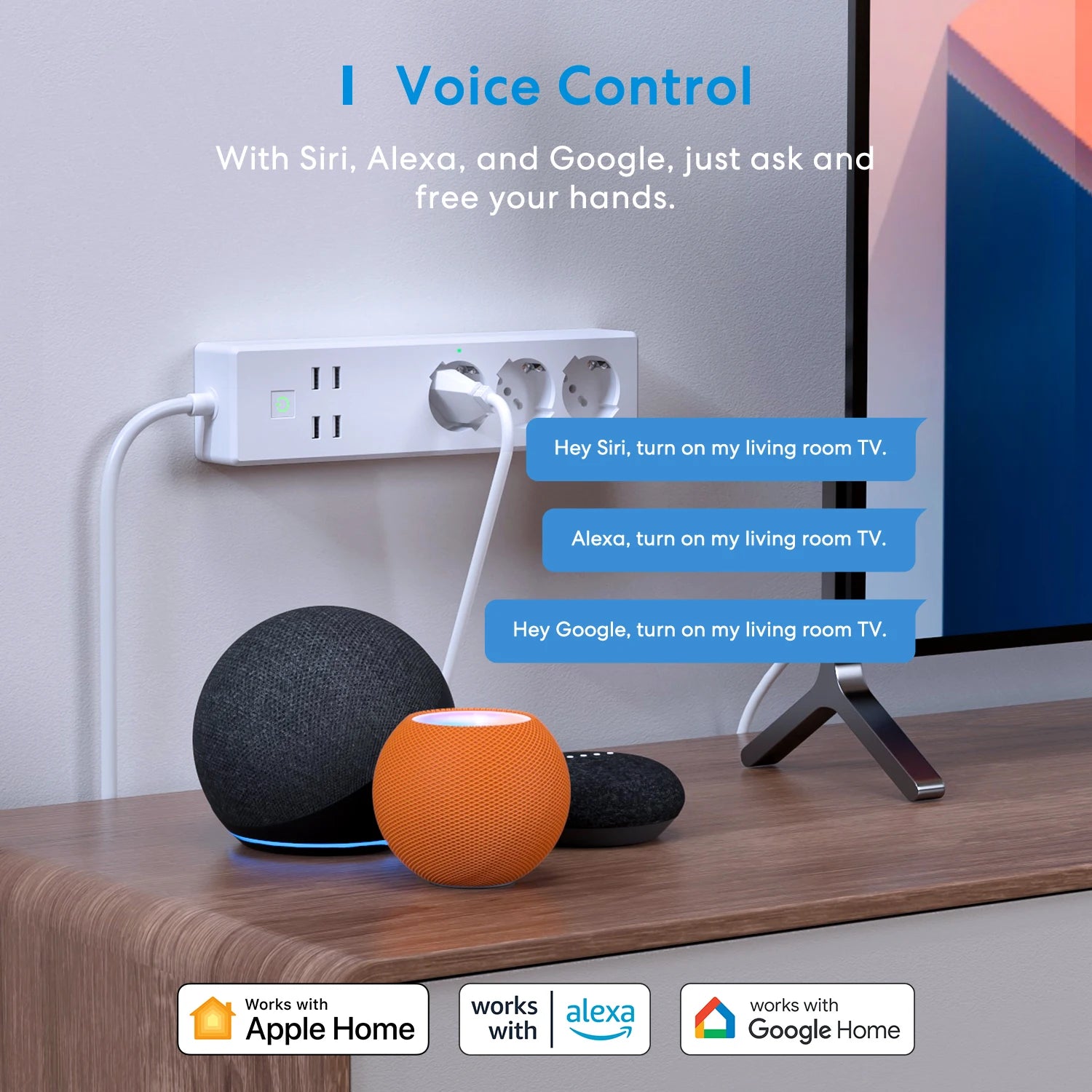Multiprise Connectee WiFi Meross MSS425E - 3 Prises - 4 USB - HomeKit & Alexa - Sans Hub