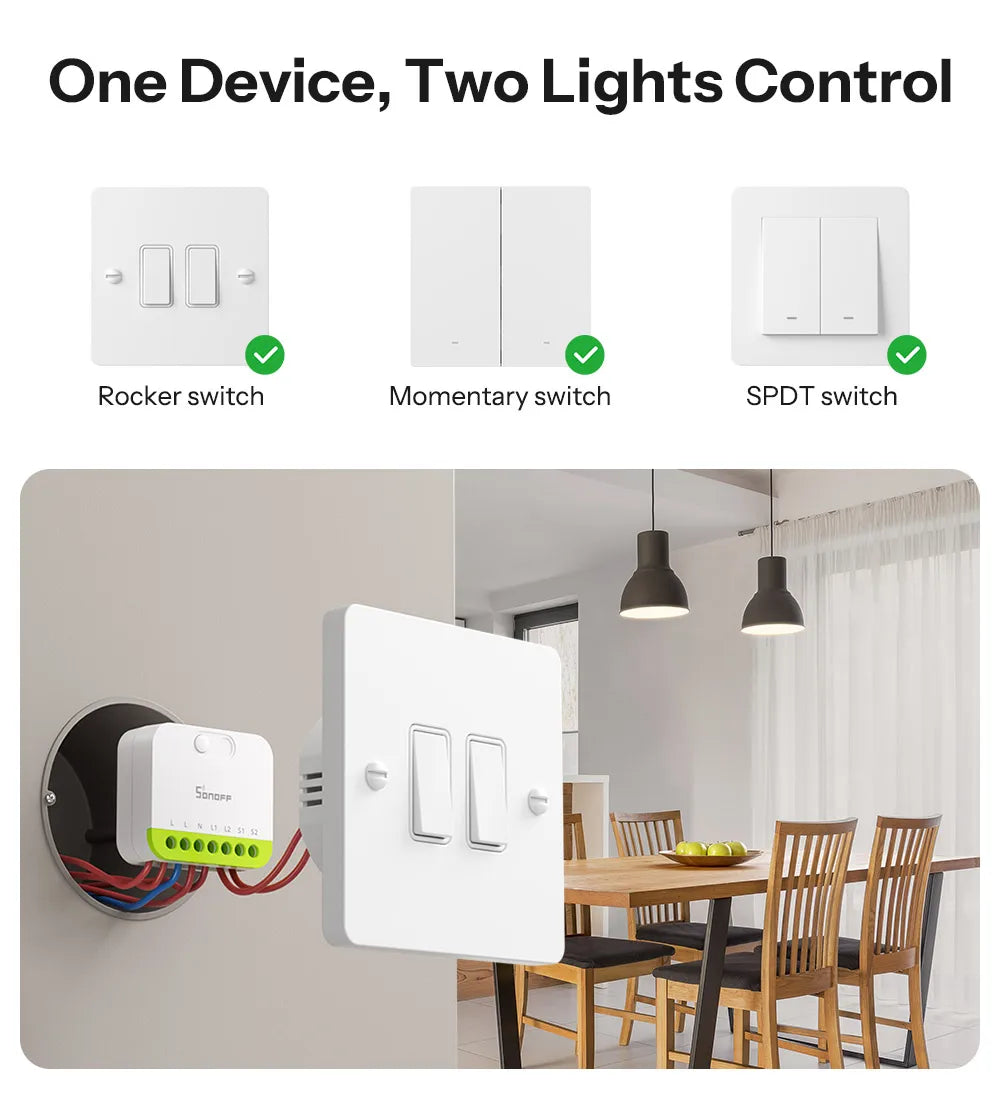 Micro-Module Zigbee SONOFF MINI DUO ZB2GS - 2 Canaux - 10A/16A - Repeteur Zigbee - Avec Neutre