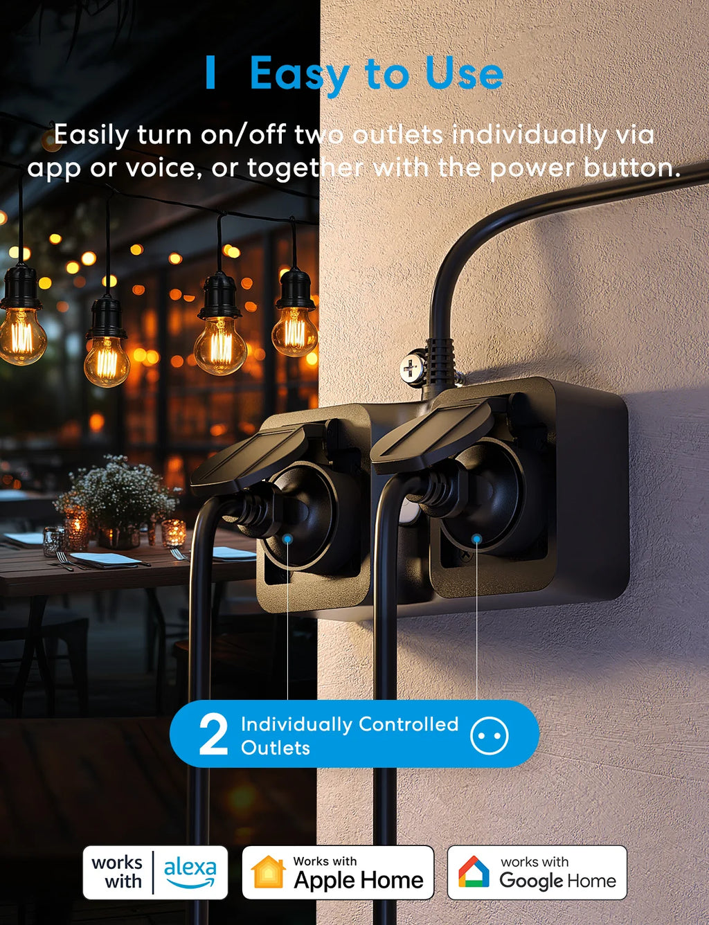 Prise Extérieure WiFi Matter Meross IP44 - 2 Prises 16A - Suivi Énergie - HomeKit & Alexa