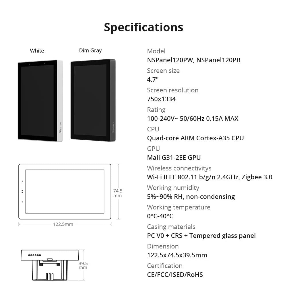 SONOFF NSPanel Pro 120 - Panneau Tactile 4,7" - Hub Zigbee & Matter Intégré - Home Assistant