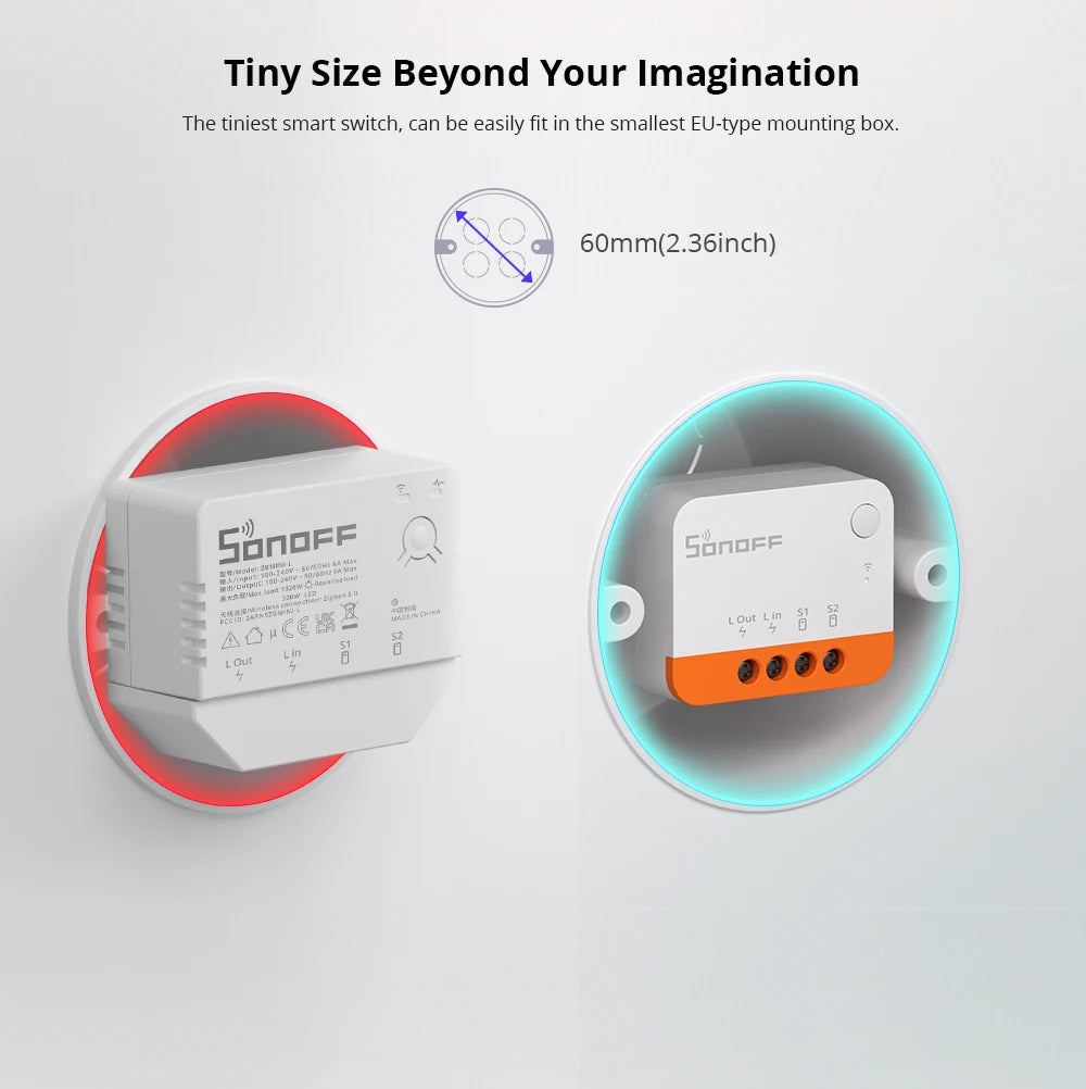 Micro-Module Zigbee SONOFF ZBMINIL2 - Sans Neutre - Ultra Compact - Va-et-vient - Alexa & HA
