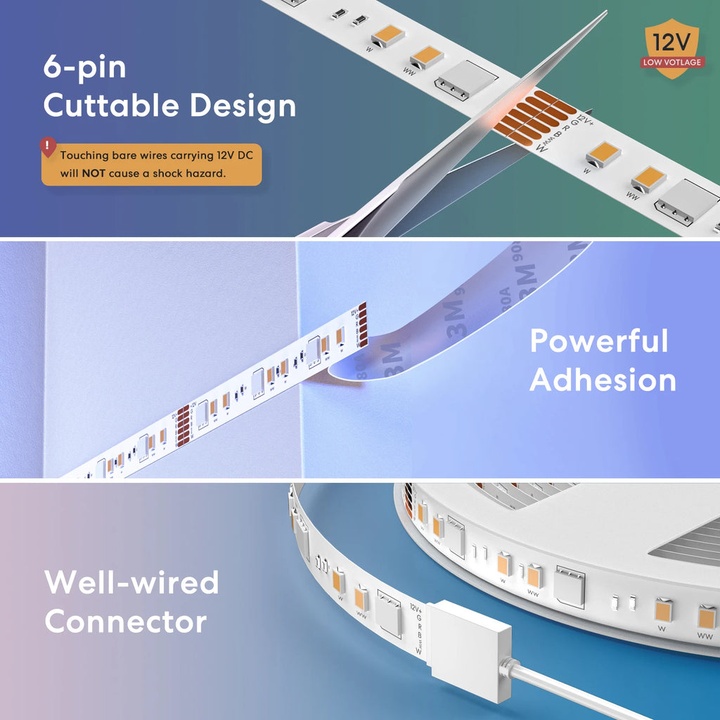Ruban LED Connecté WiFi Meross RGBWW 5m - 16M Couleurs - HomeKit & Alexa - Sans Hub
