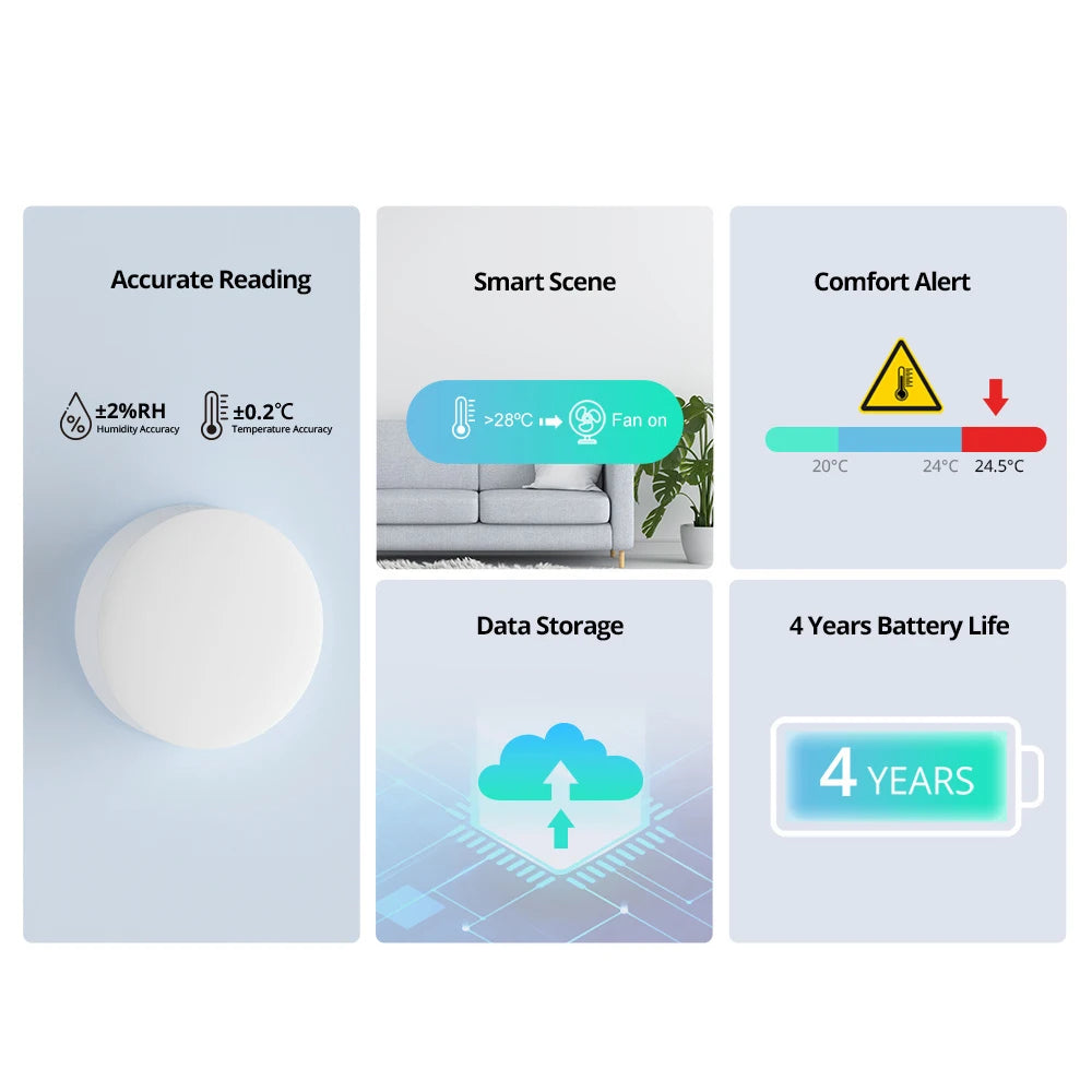 Capteur Température & Humidité Zigbee SONOFF SNZB-02P - Précision ±0,2°C - Capteur Suisse - 4 ans