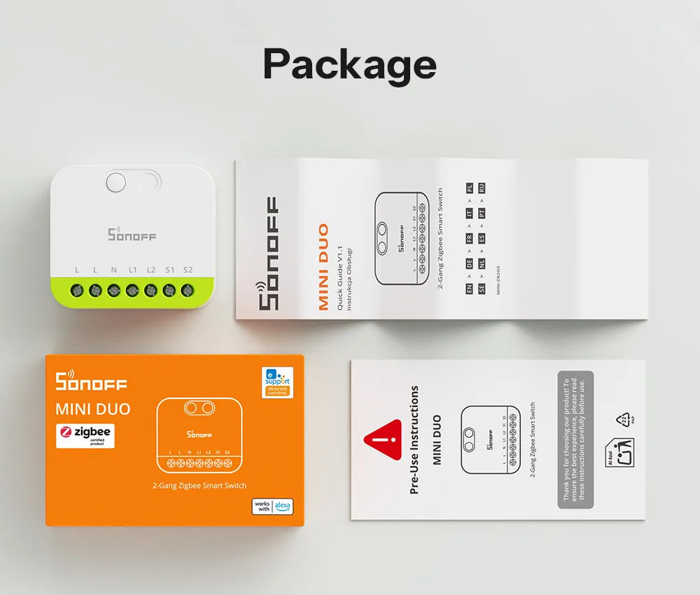 Micro-Module Zigbee SONOFF MINI DUO ZB2GS - 2 Canaux - 10A/16A - Repeteur Zigbee - Avec Neutre