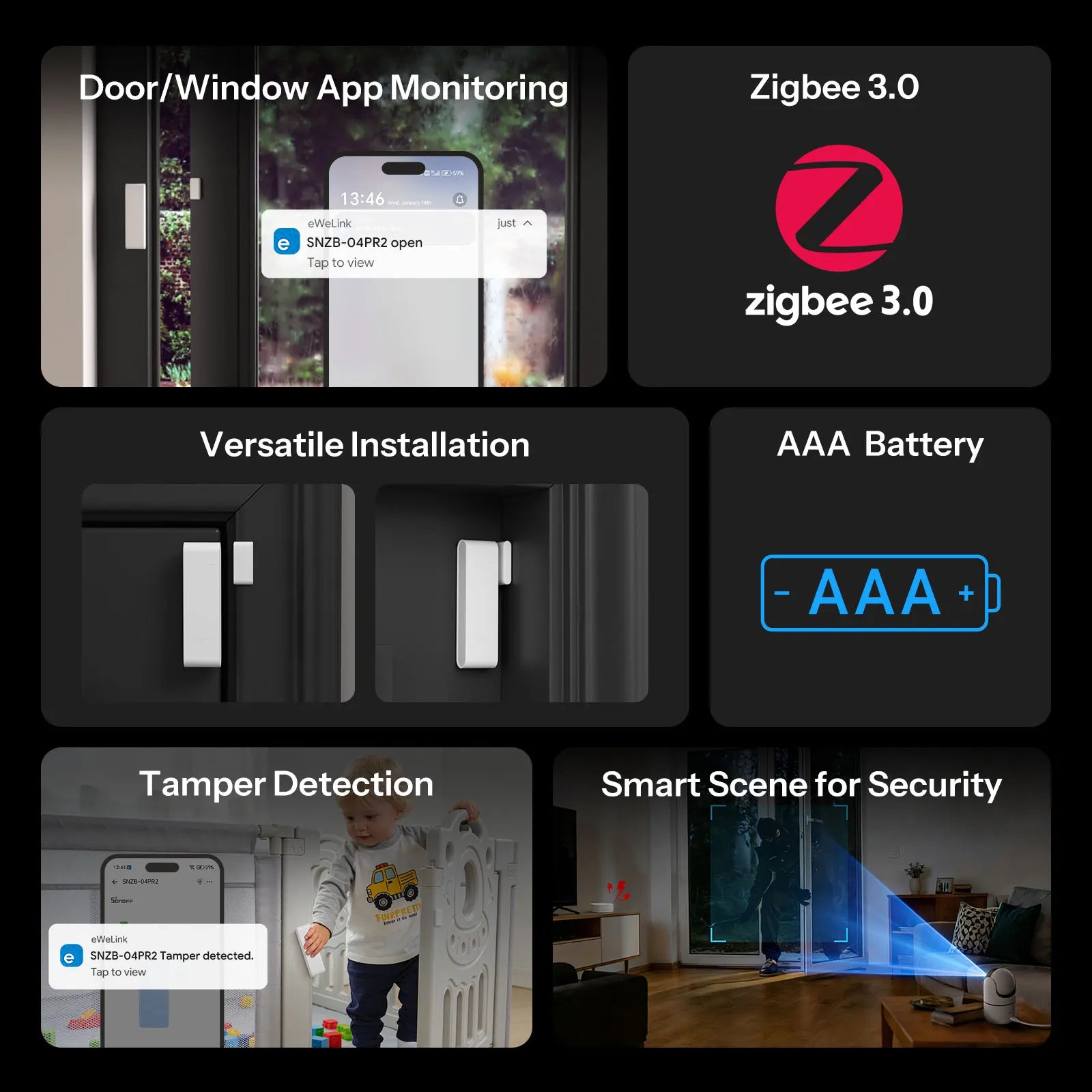 Détecteur Ouverture Zigbee SONOFF SenseGuard | Anti-Sabotage | Alexa & HA