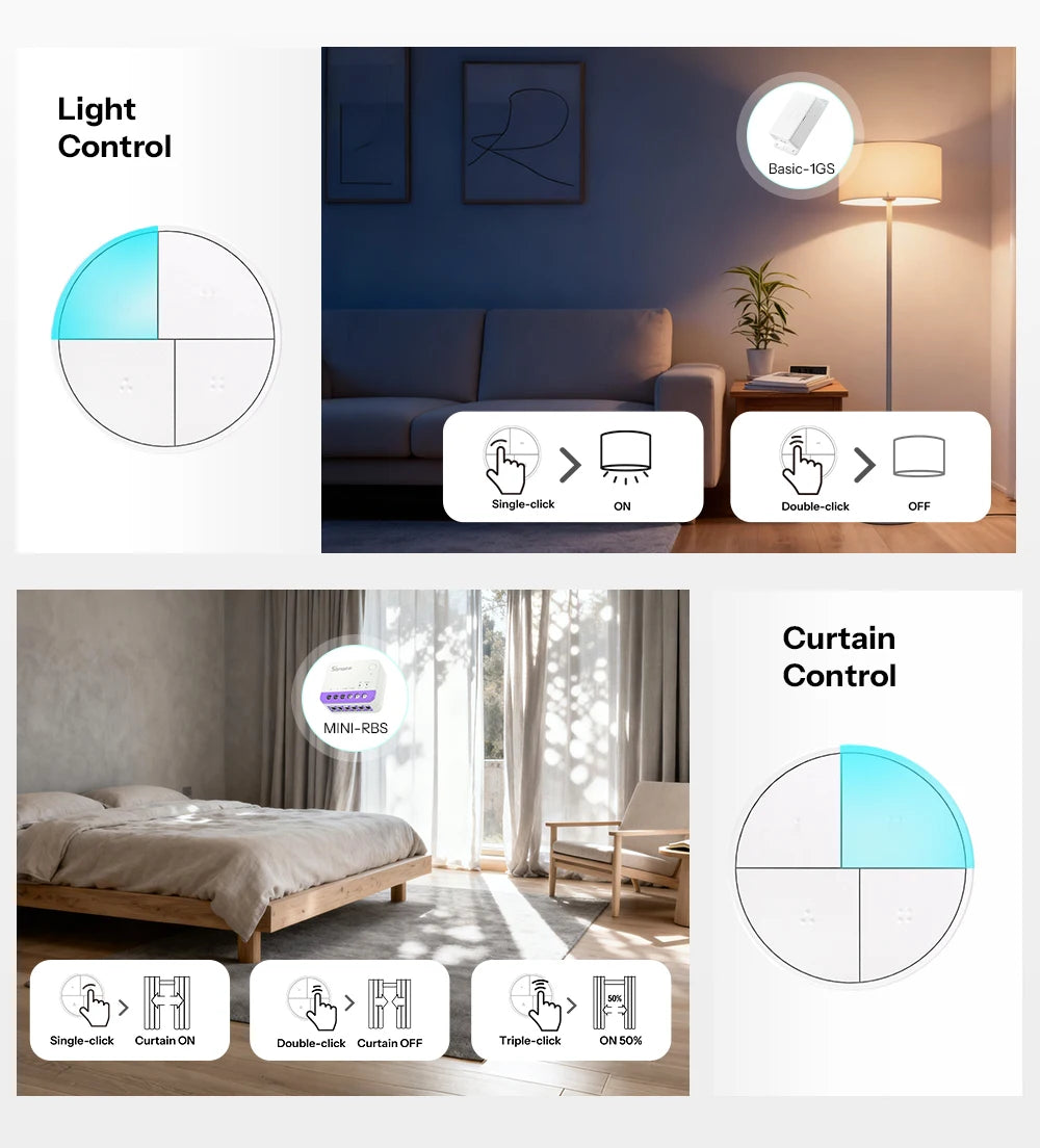 Bouton Scene Zigbee SONOFF Orb SNZB-01M - 4 Boutons - 16 Actions - Double Protocole - 4 ans