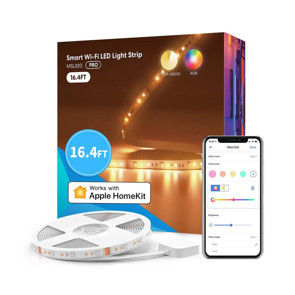 Ruban LED Connecté WiFi Meross RGBWW 5m - 16M Couleurs - HomeKit & Alexa - Sans Hub