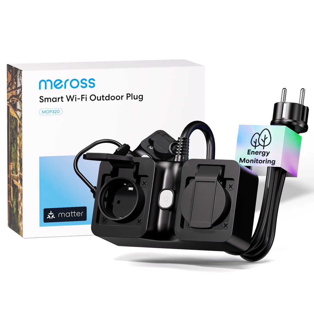 Prise Extérieure WiFi Matter Meross IP44 - 2 Prises 16A - Suivi Énergie - HomeKit & Alexa