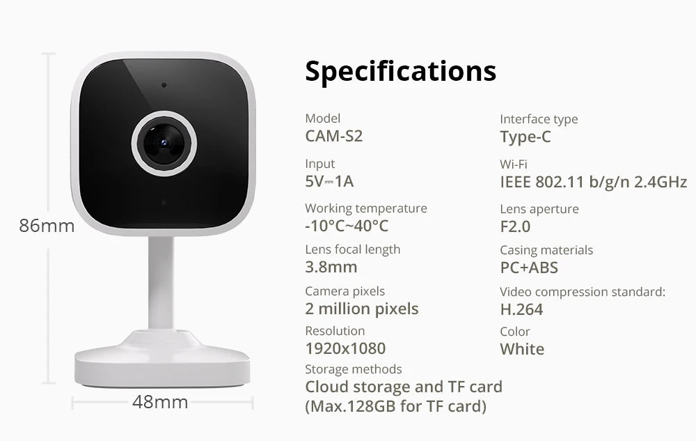 Camera Interieure WiFi SONOFF CAM Slim Gen2 - 1080P - Detection IA Humaine - Vision Nocturne - RTSP