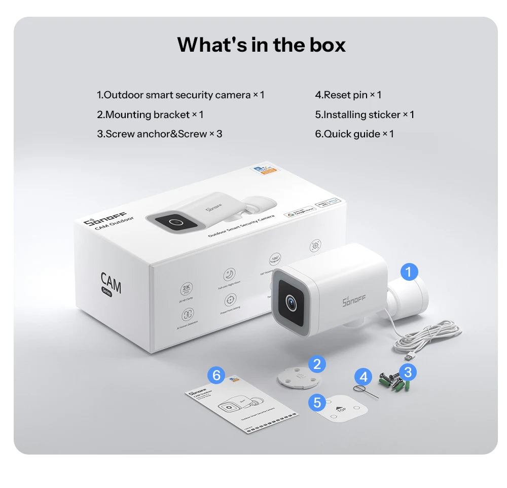 Caméra Extérieure WiFi SONOFF CAM-B1P - 2K QHD - Détection IA - Rotation 180° - IP65