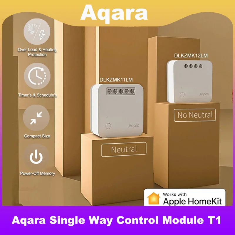 Micromodule Relais Aqara T1 Zigbee 3.0 - 1 Canal - Avec ou Sans Neutre - Apple HomeKit