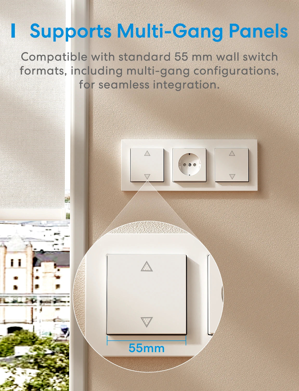 Interrupteur Volet Roulant Matter Meross MRS105 - WiFi - Calibration Auto - HomeKit & Alexa - Neutre