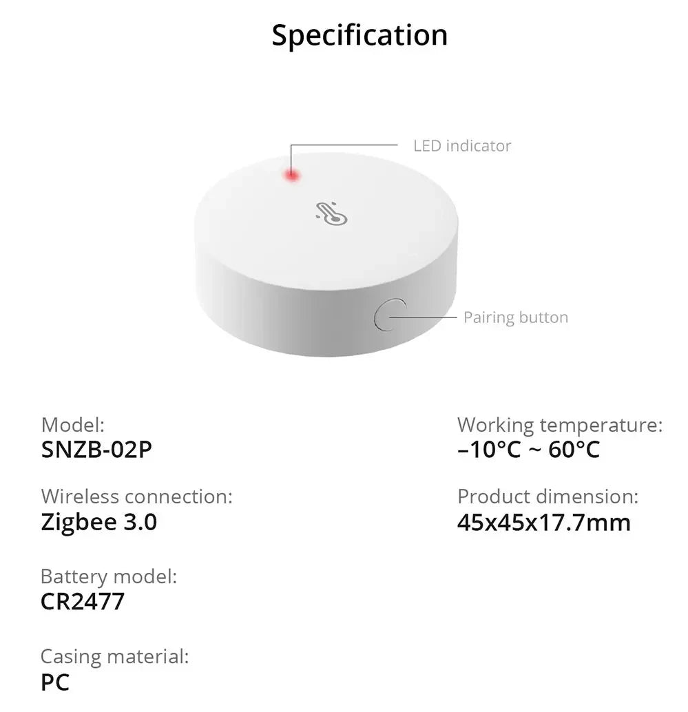 Capteur Température & Humidité Zigbee SONOFF SNZB-02P - Précision ±0,2°C - Capteur Suisse - 4 ans