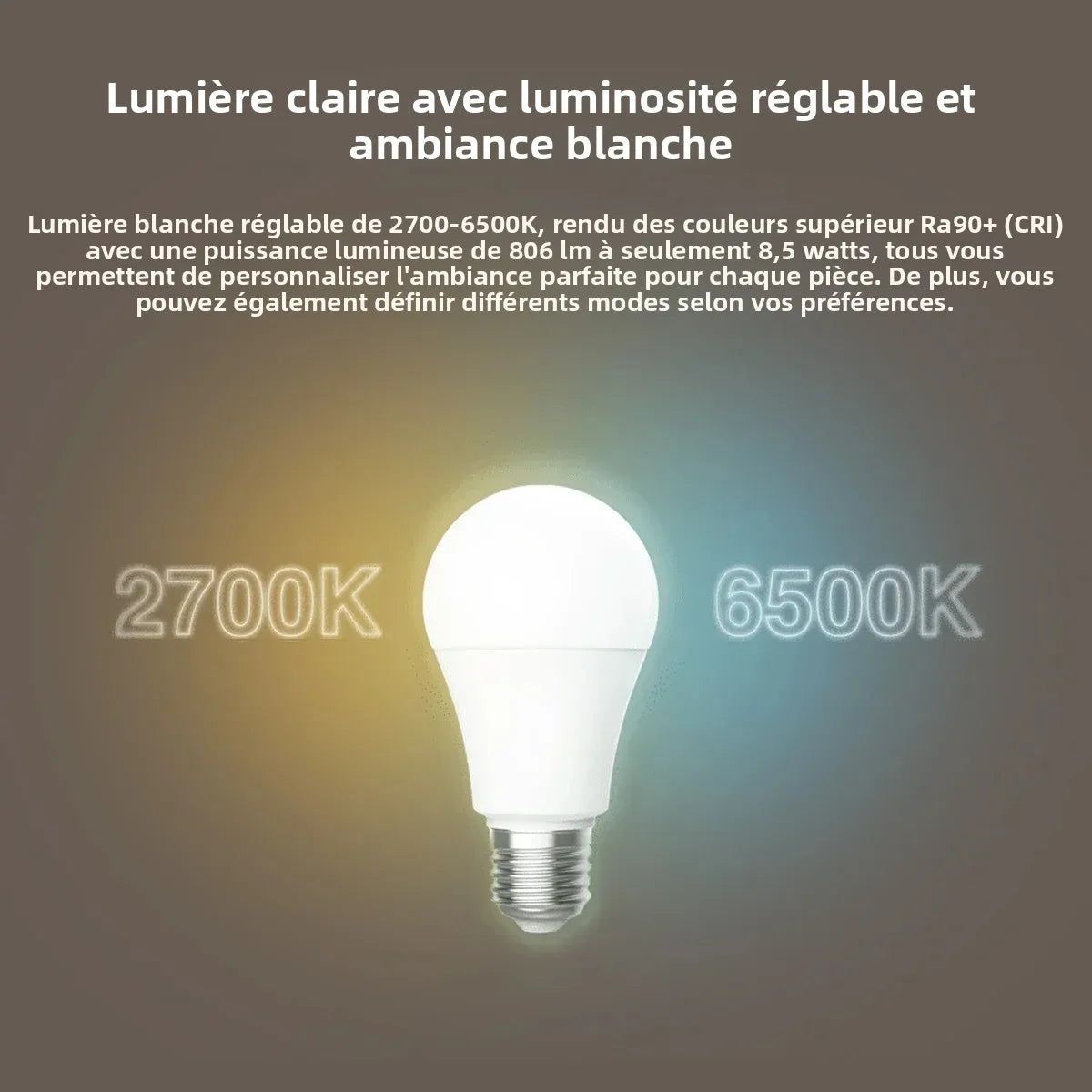 Ampoule Connectée Zigbee Aqara LED Bulb T1 - E27 - Blanc Réglable 2700K-6500K - HomeKit