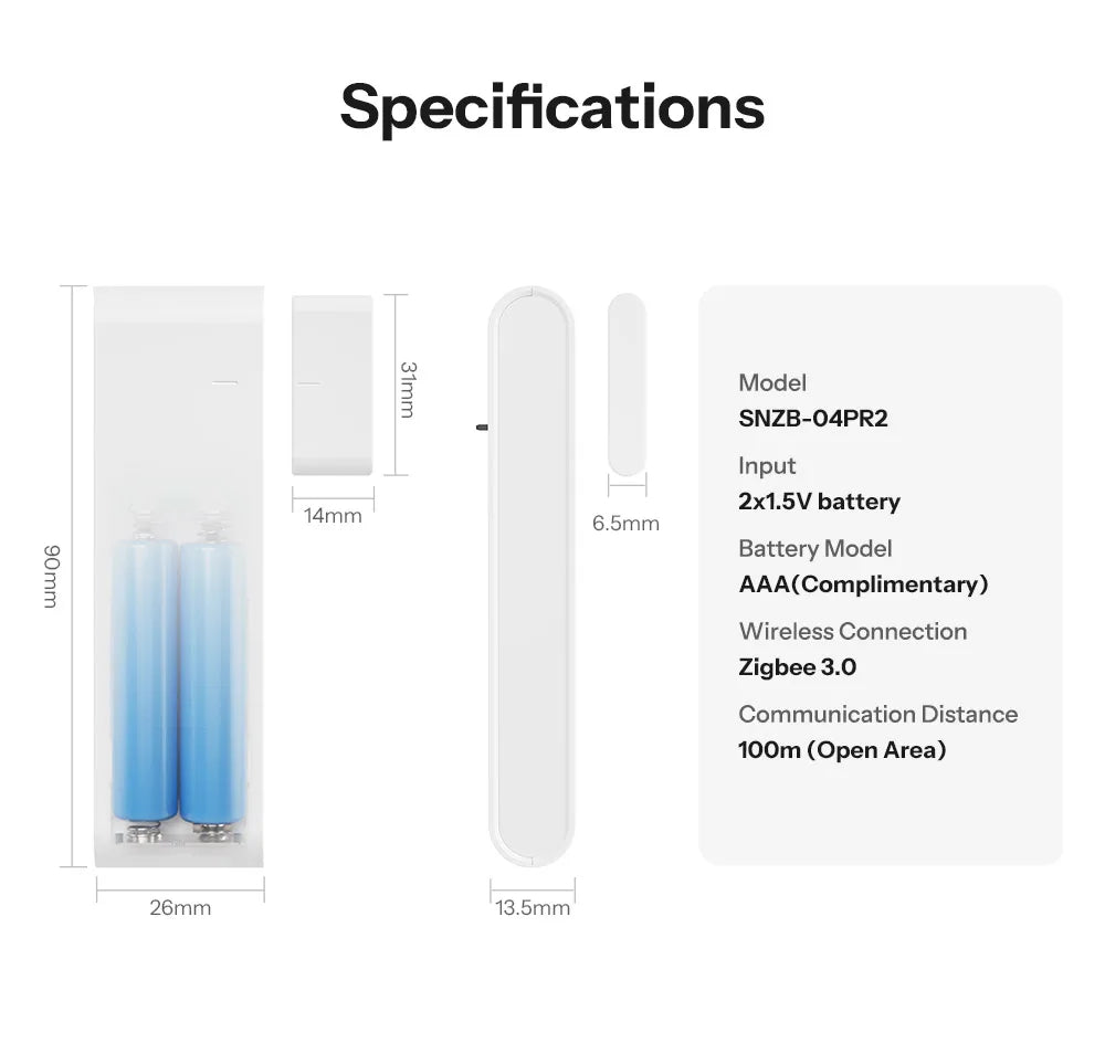 Détecteur d'Ouverture Zigbee SONOFF SenseGuard Gen2 SNZB-04PR2 - Anti-Sabotage - Piles AAA - 3 ans