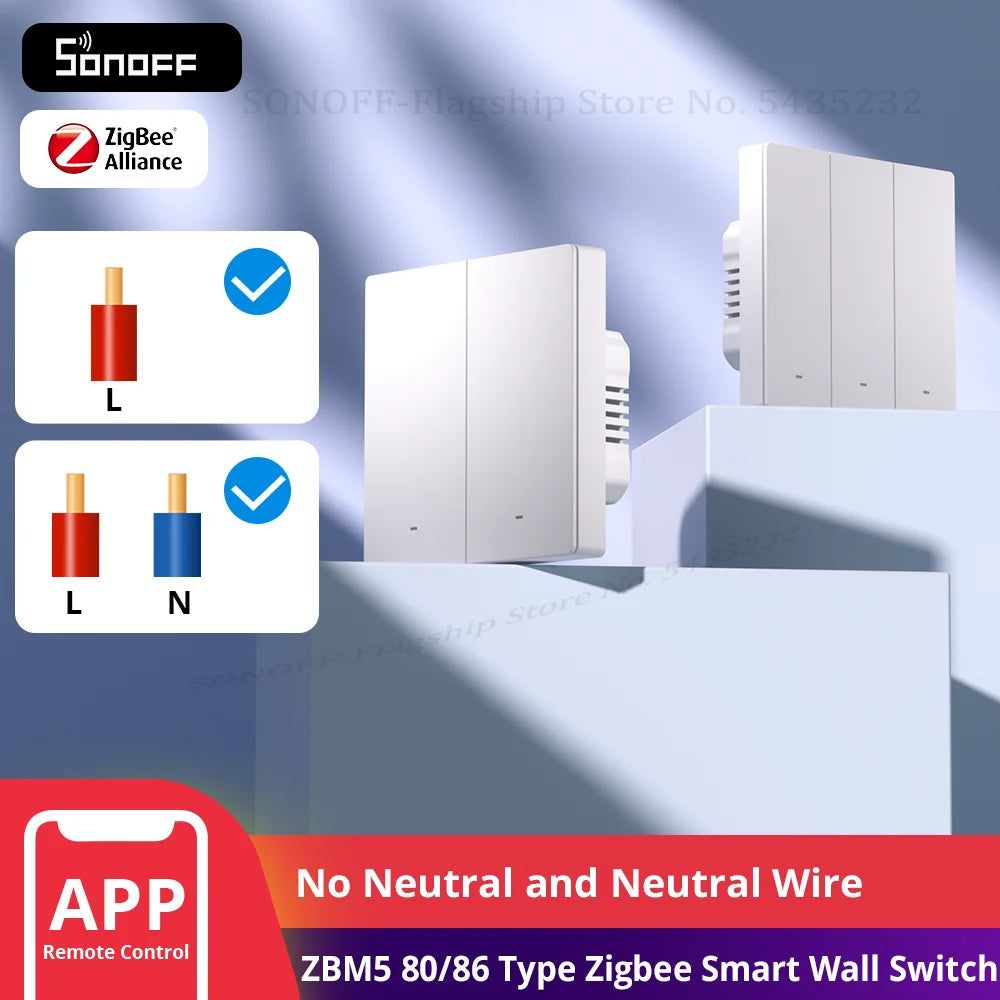 Interrupteur Mural Zigbee SONOFF ZBM5 - 1/2/3 Boutons - Avec ou Sans Neutre - Detach Relay - Format 80/86mm