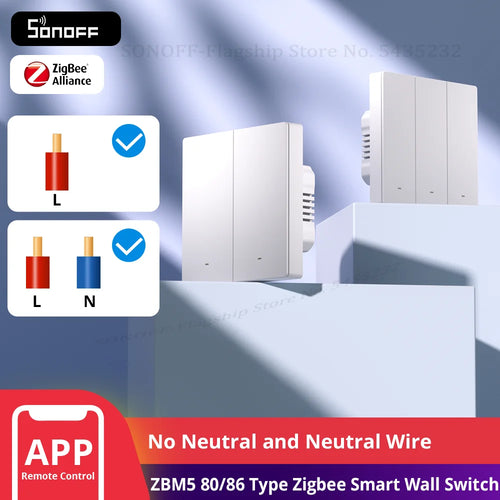 Interrupteur Mural Zigbee SONOFF ZBM5 - 1/2/3 Boutons - Avec ou Sans Neutre - Detach Relay - Format 80/86mm