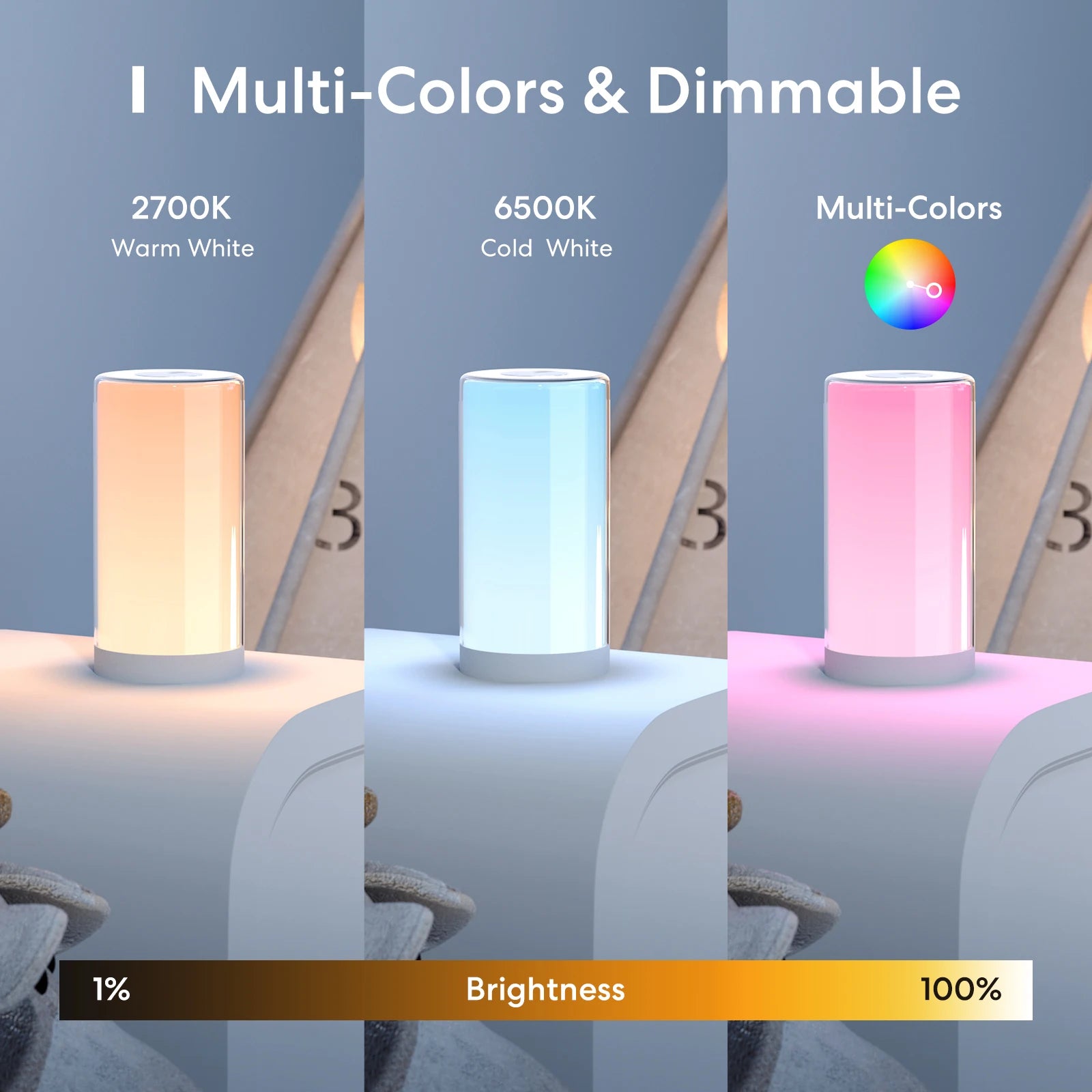 Lampe de Chevet WiFi Meross MSL430 - RGBWW - Variateur Tactile - 2700K-6500K - HomeKit & Alexa
