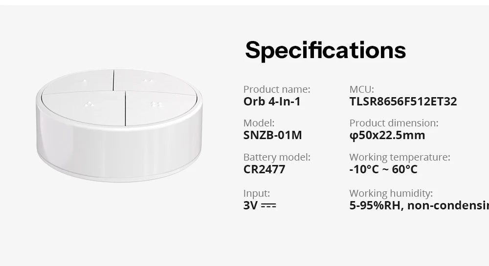 Bouton Scene Zigbee SONOFF Orb SNZB-01M - 4 Boutons - 16 Actions - Double Protocole - 4 ans