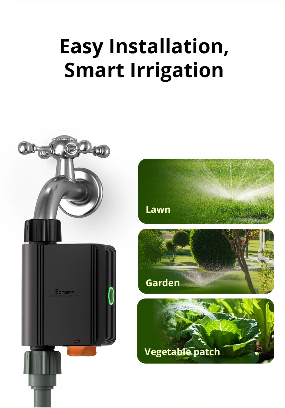 Vanne d'Arrosage Connectée Zigbee SONOFF SWV - Suivi Consommation Eau - IP55 - Programmation