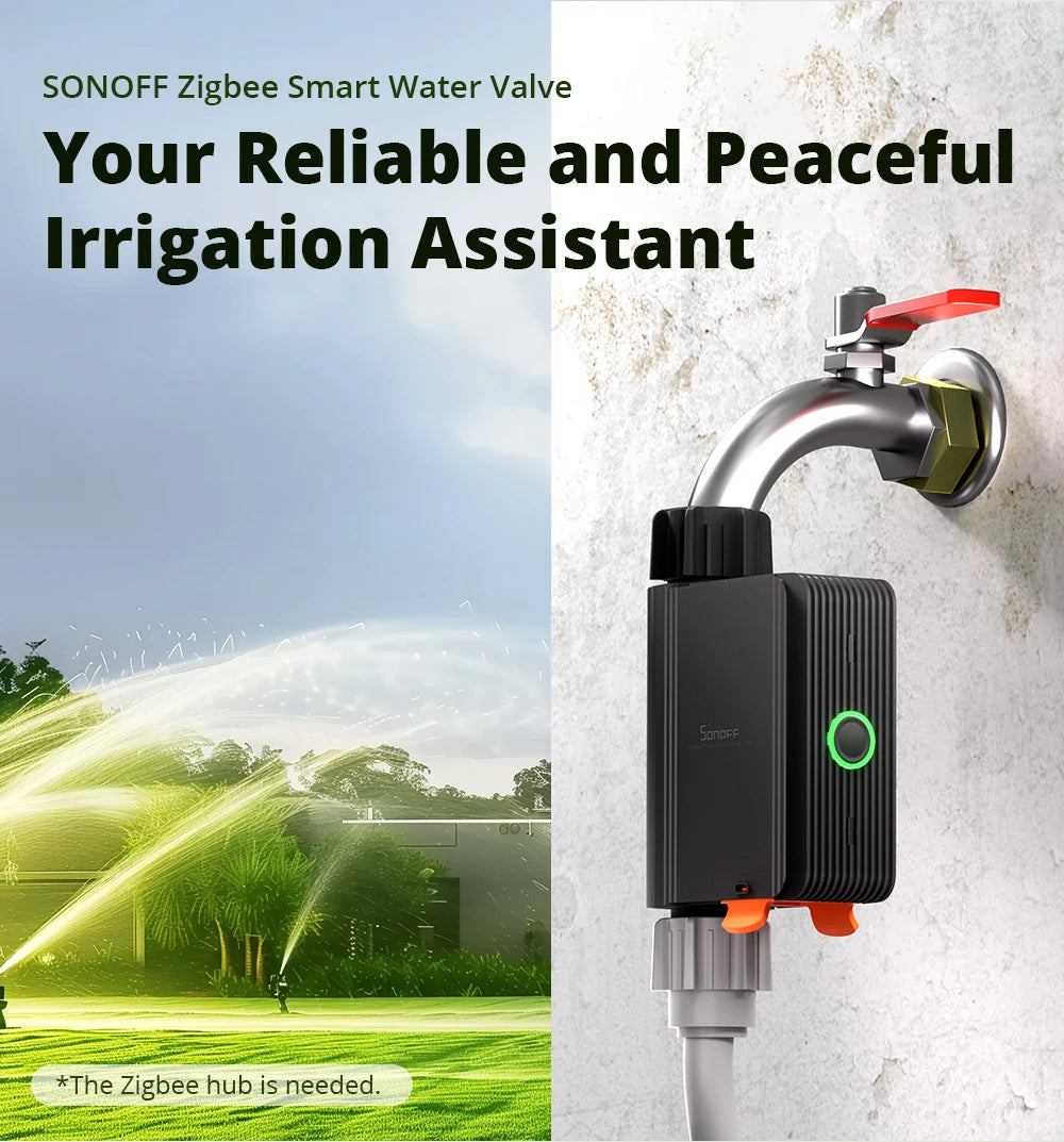 Vanne d'Arrosage Connectée Zigbee SONOFF SWV - Suivi Consommation Eau - IP55 - Programmation
