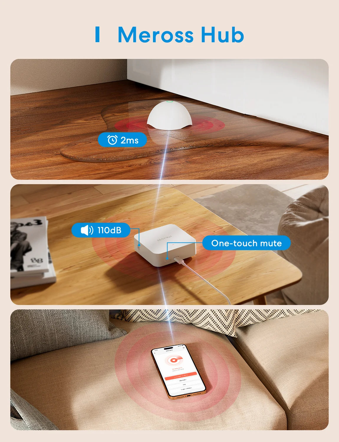 Hub WiFi Meross MSH400 - Passerelle 433 MHz - 24 Appareils - Alarme 110dB - HomeKit & Alexa